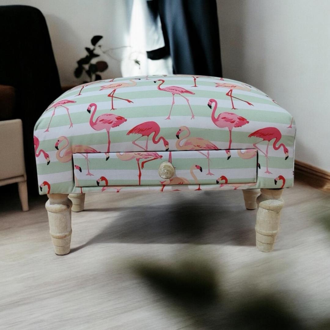 FLAMINGO FABRIC FOOTSTOOL WITH DRAWER