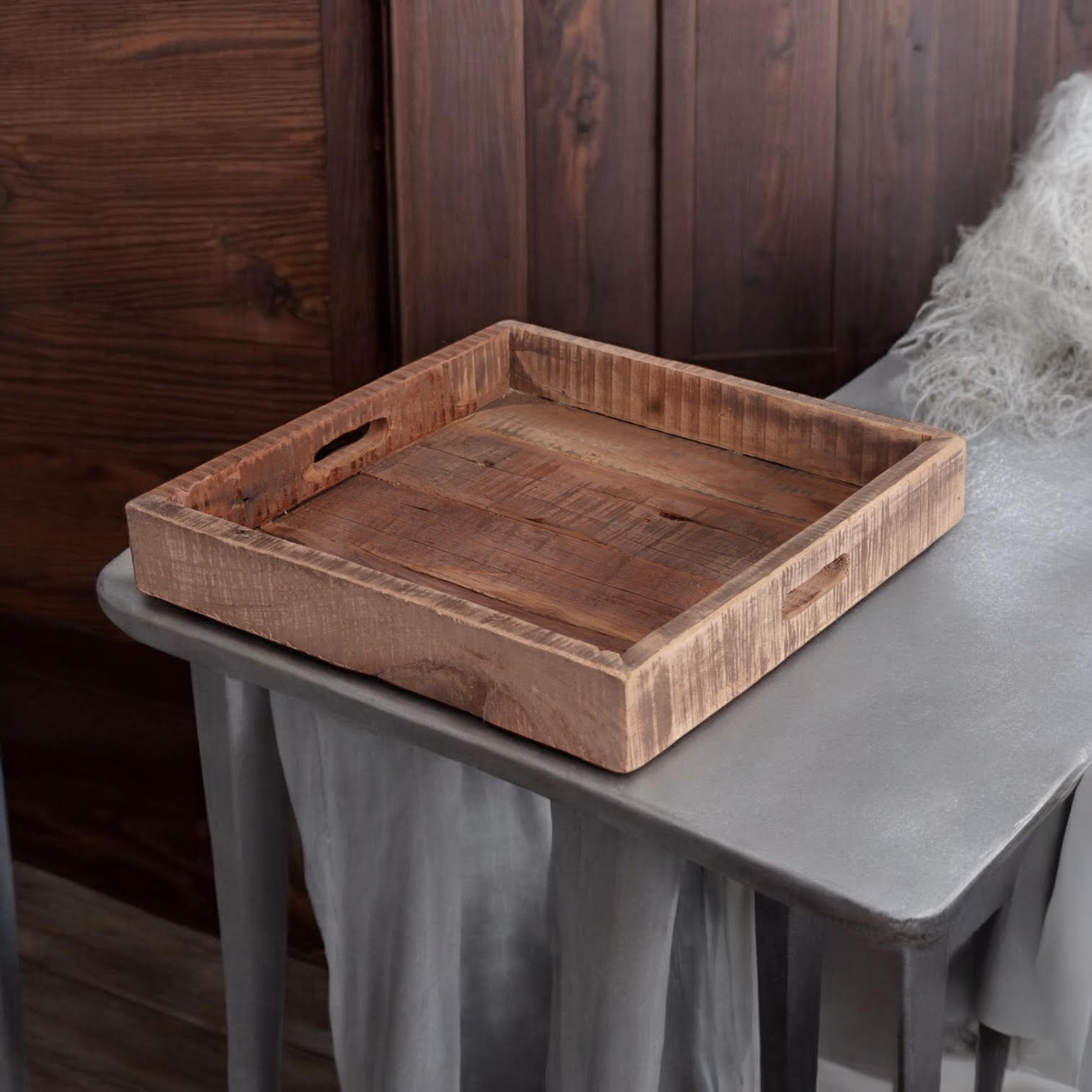 50CM RECLAIMED SQUARE WOODEN TRAY
