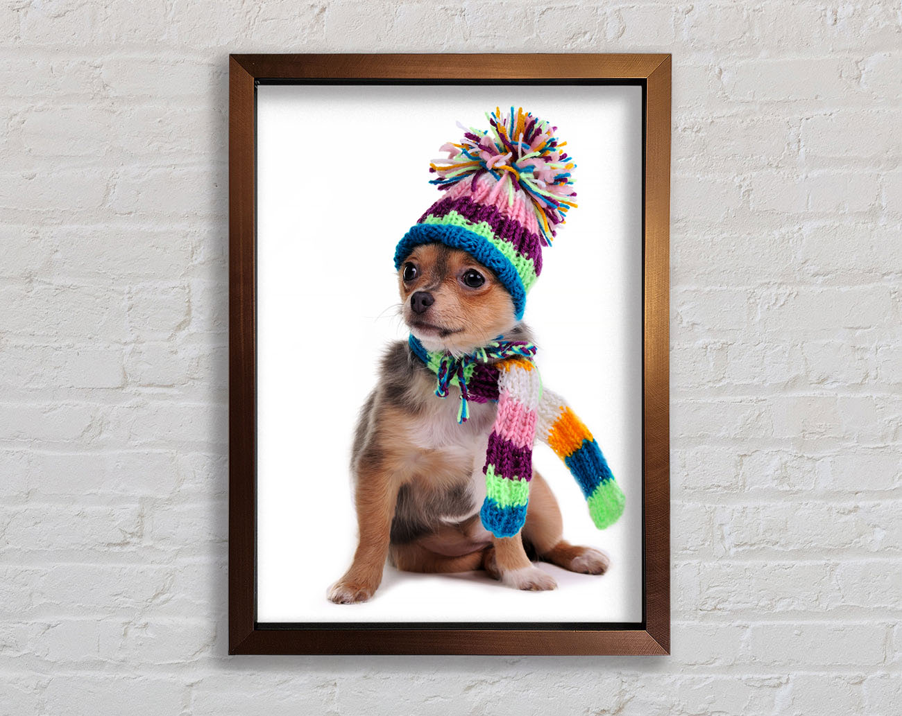 Chihuahua Dog Dressed For Winter Framed Wall Art