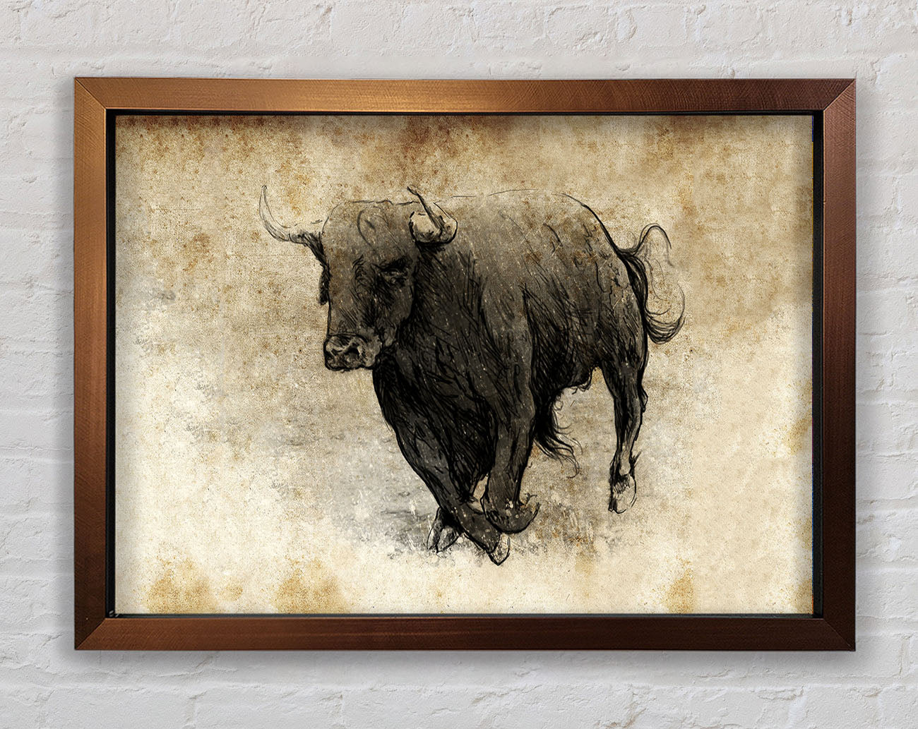 Bull Charging Framed Wall Art