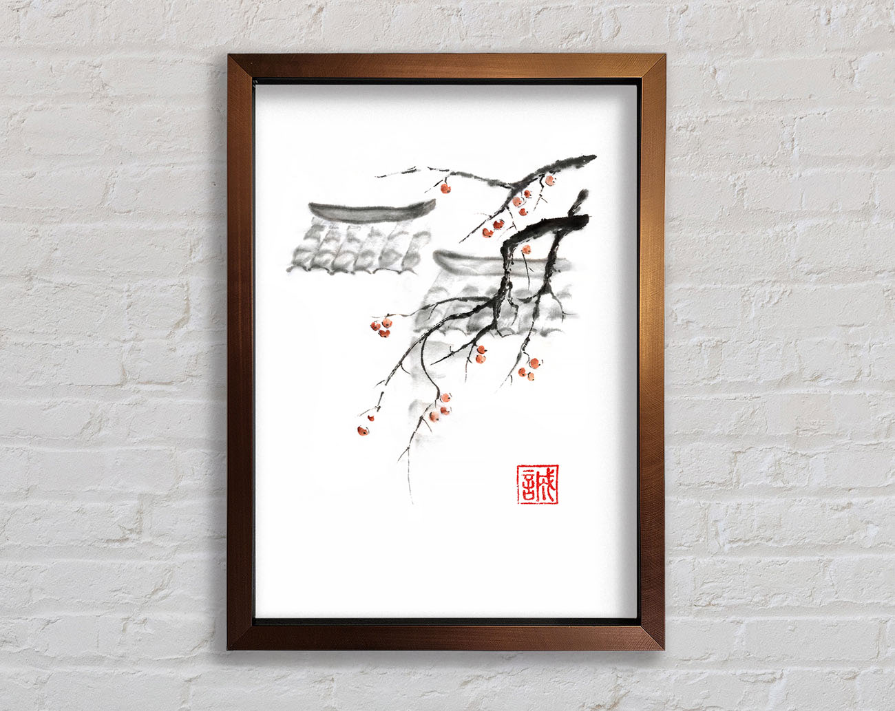 Chinese Cherry Blossom Roof Tops Framed Wall Art