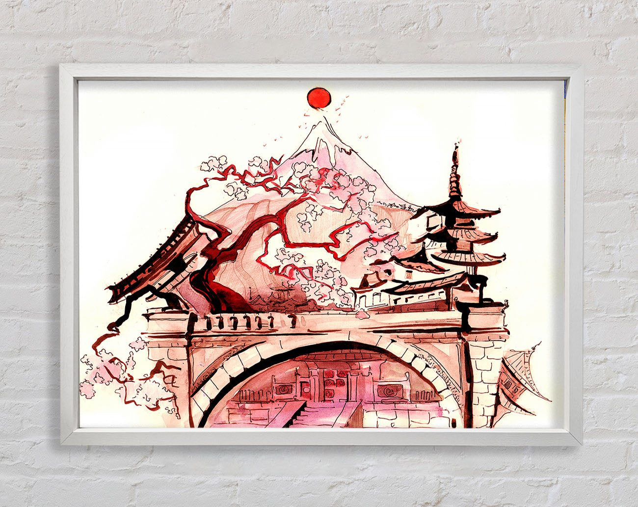 Chinese Cherry Blossom Temple Framed Wall Art