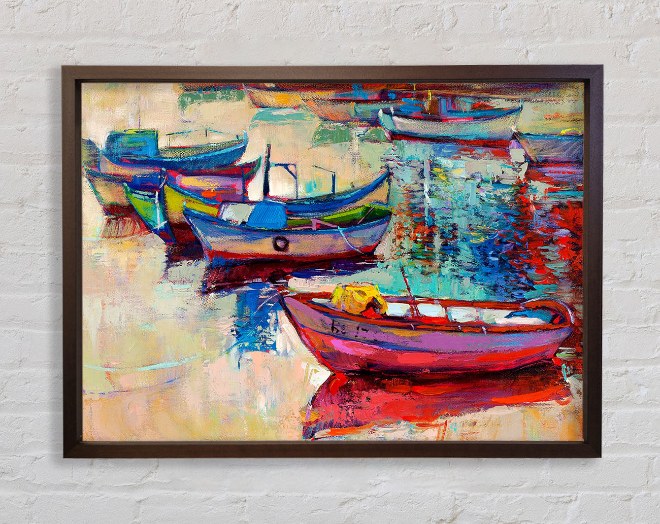 Colourful Boats On The Water Framed Wall Art