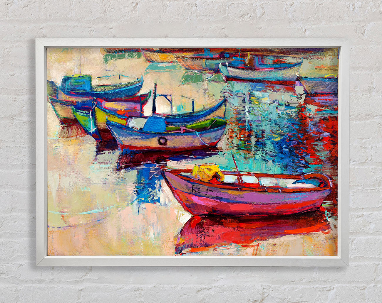 Colourful Boats On The Water Framed Wall Art