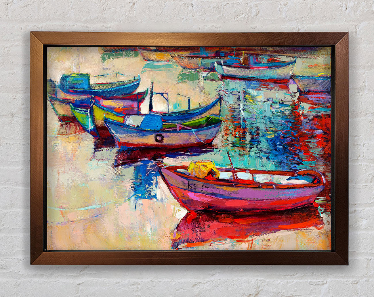 Colourful Boats On The Water Framed Wall Art
