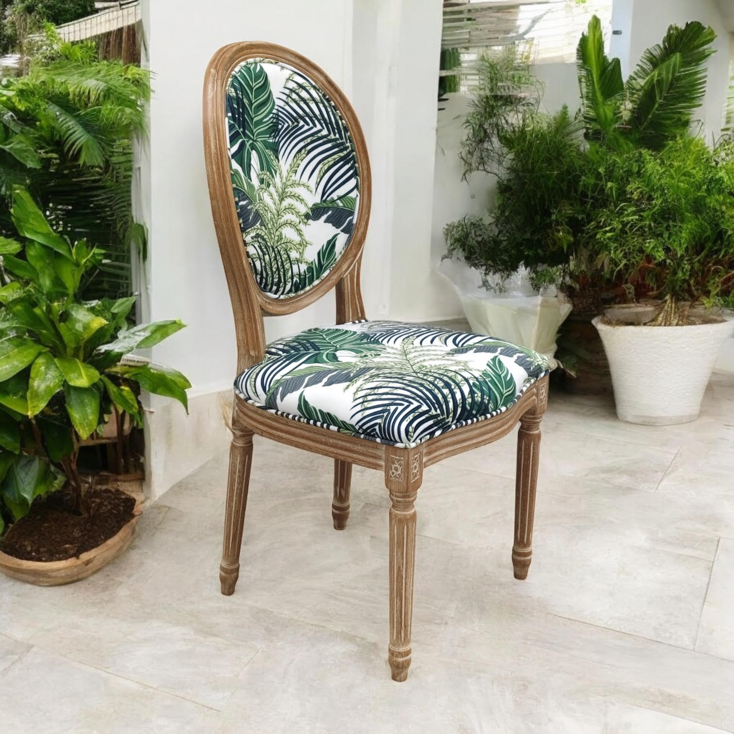 97CM PALM LEAF FABRIC LOUIS CHAIR