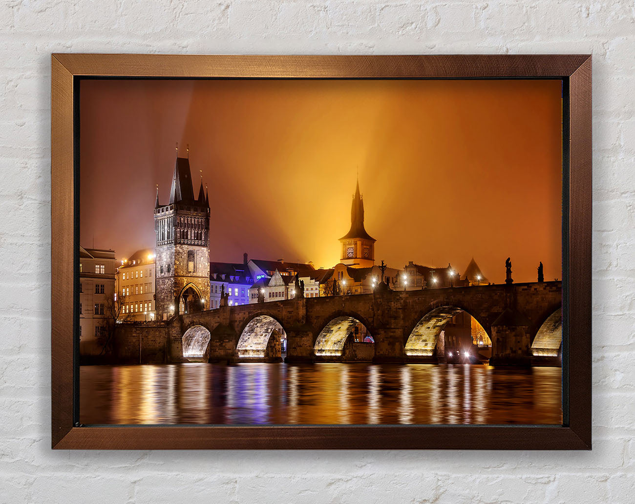 Charles Bridge Over The River Vltava Framed Wall Art