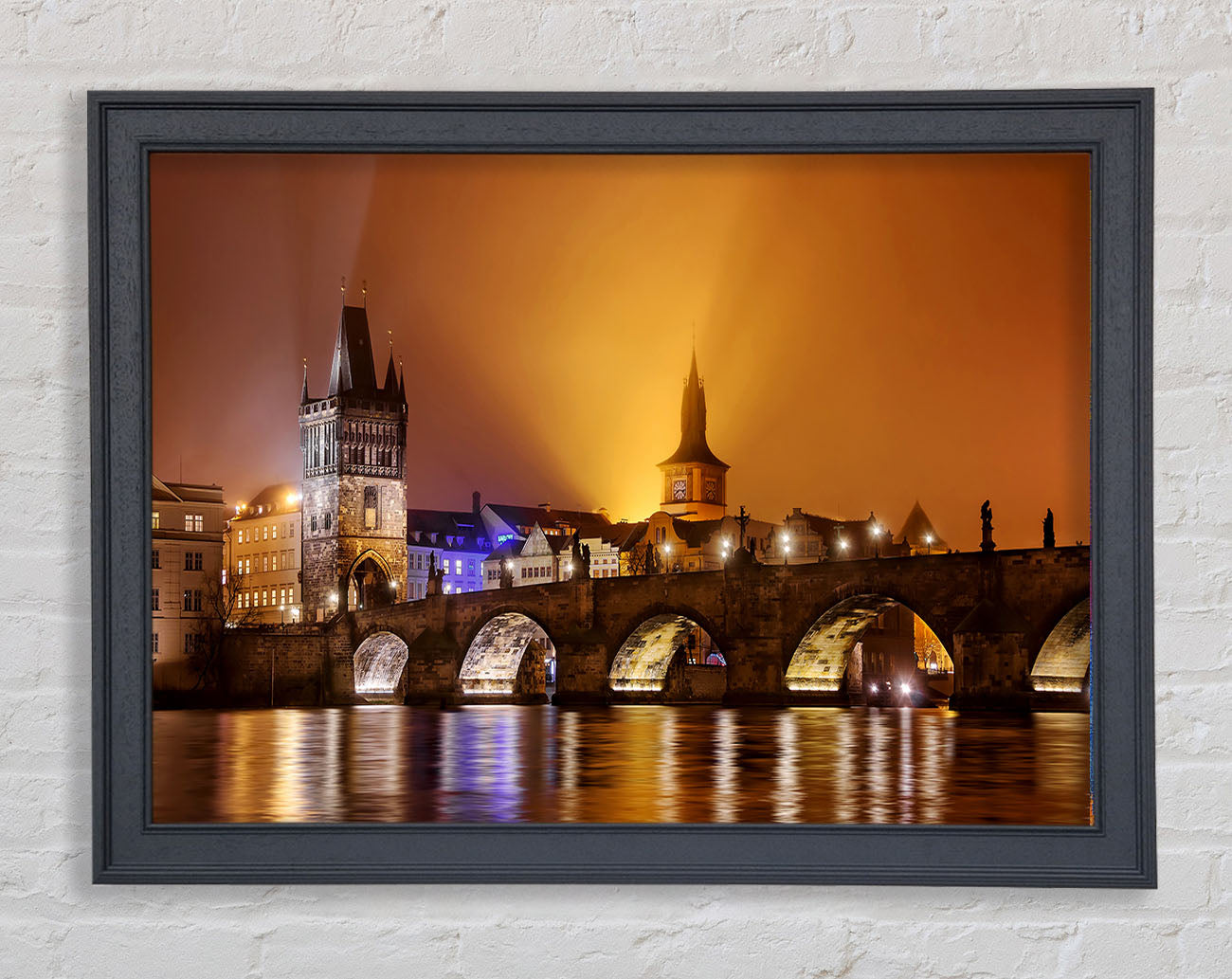 Charles Bridge Over The River Vltava Framed Wall Art