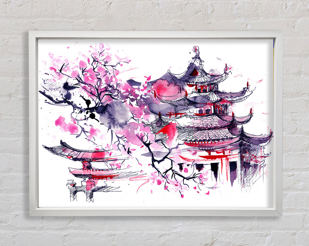 Chinese Village Red And Framed Wall Art