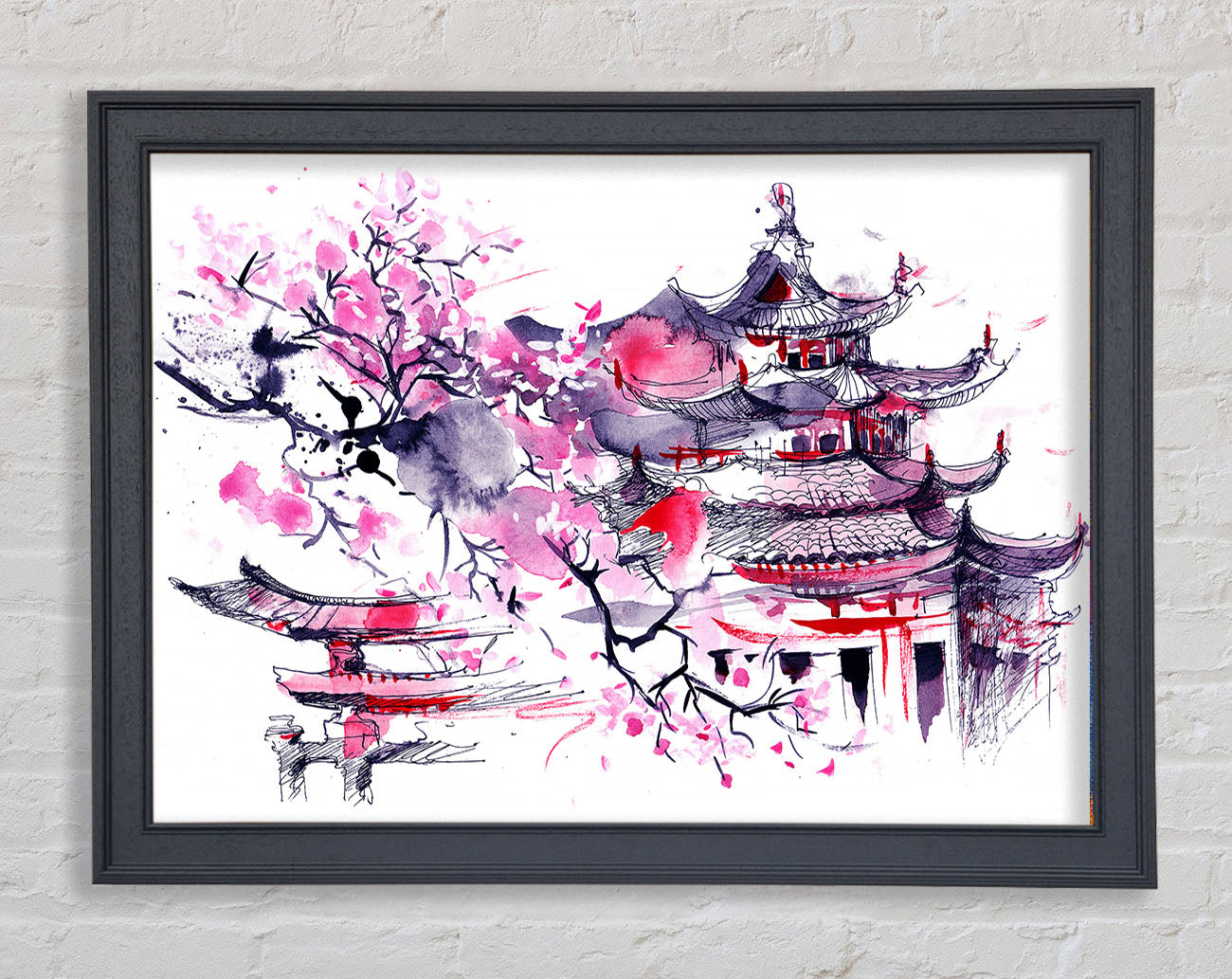 Chinese Village Red And Framed Wall Art
