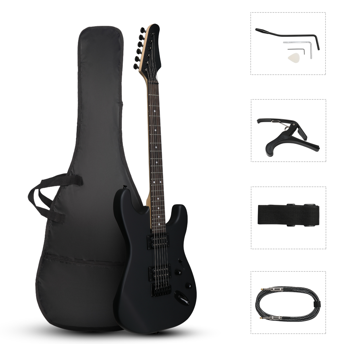 GST 39in Electric Guitar H-H Pickups Black suit for Heavier Rock