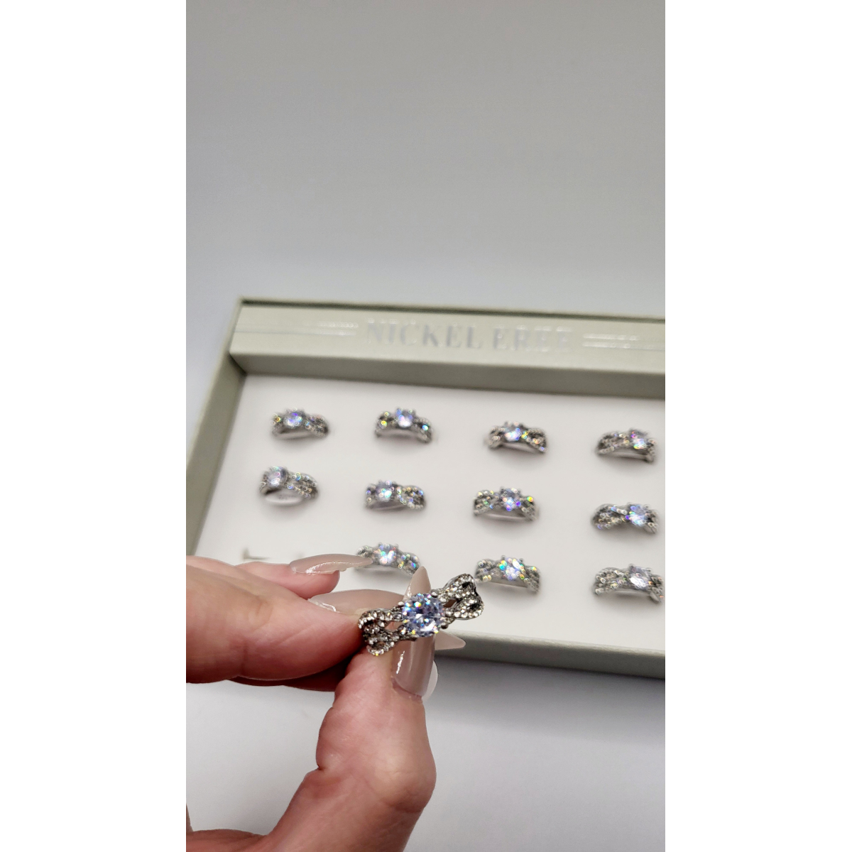 Layered Crystal Ring Silver Box set of 12