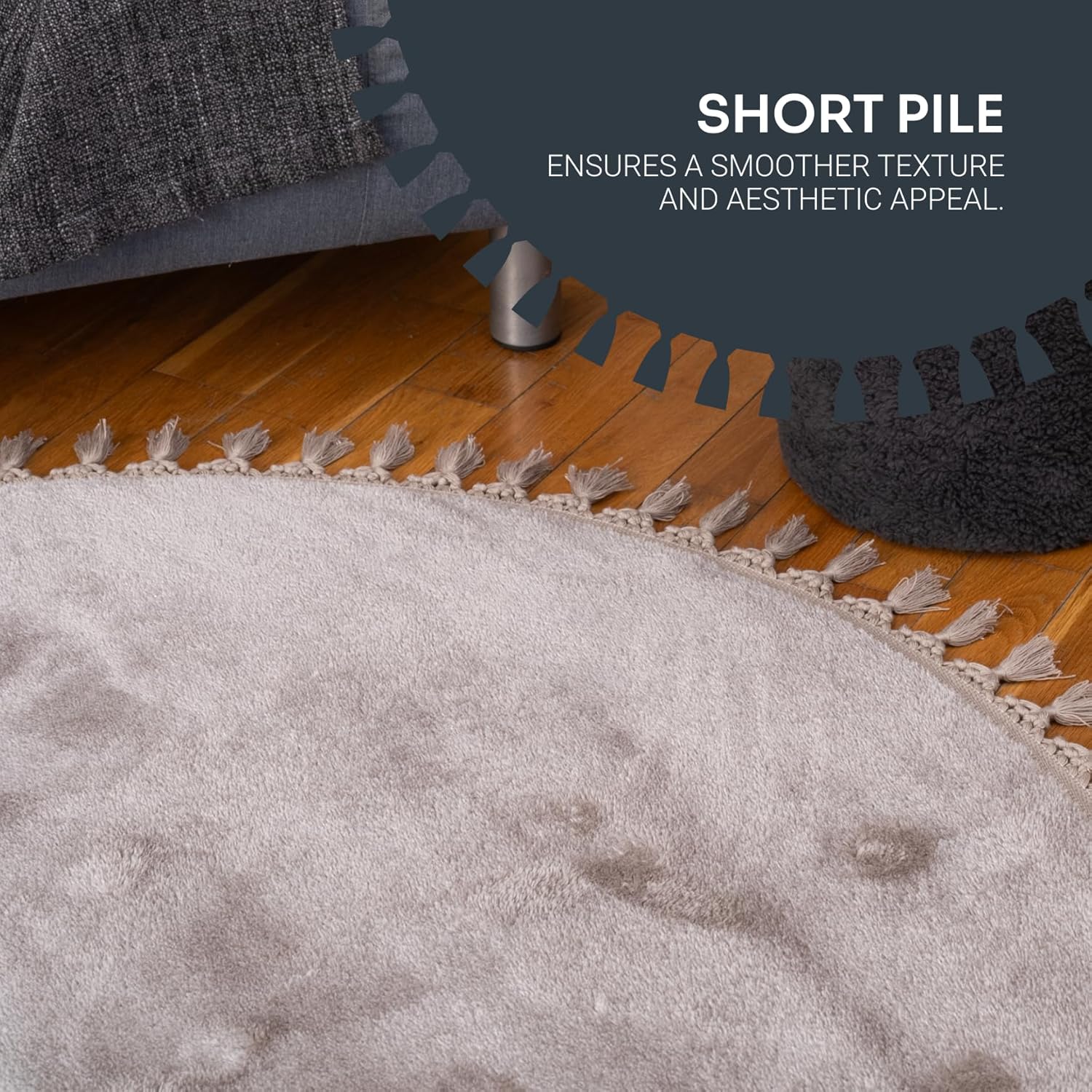 Circular Bedroom Rug Soft & Cozy 120cm - Fluffy, Anti-Slip, Beige