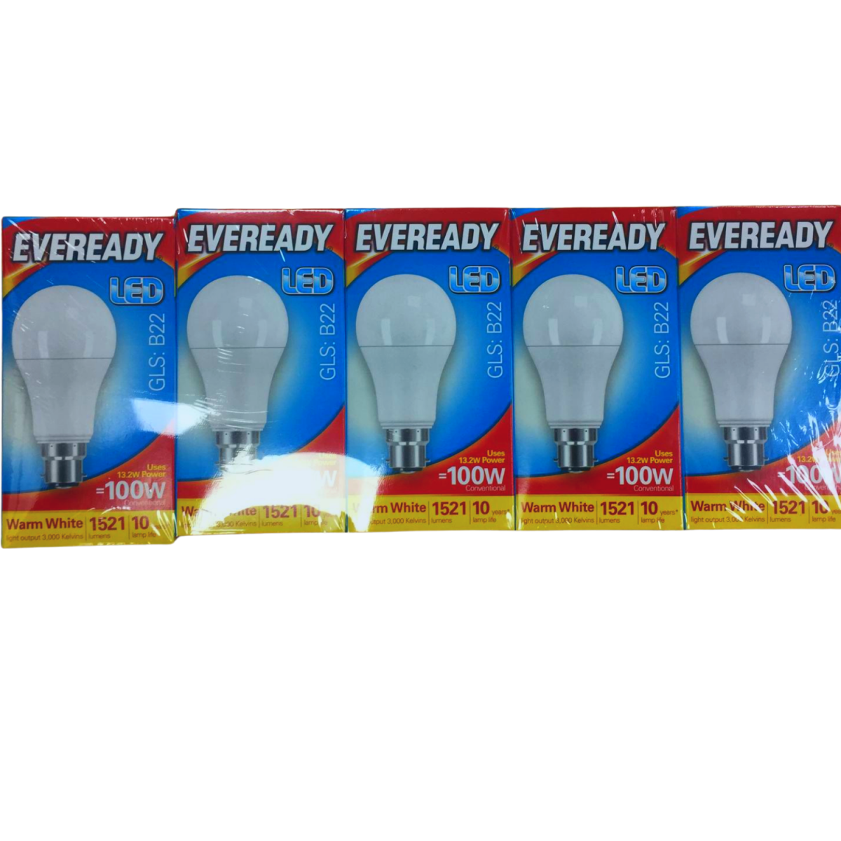 Eveready LED Bulb 1521LM GLS B22 Warm White 100W Pack of 5