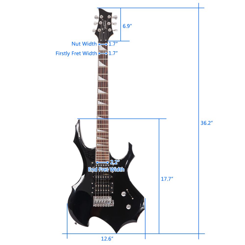 Glarry Flame Electric Guitar HSH Pickup Shaped Electric Guitar Pack Strap Picks Shake Cable Wrench Tool Black