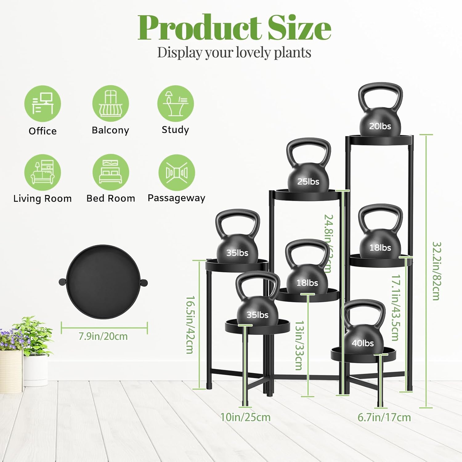 Corner Plant Stand Metal 7 Tier Tall Flower Pot Shelf Indoor Outdoor White