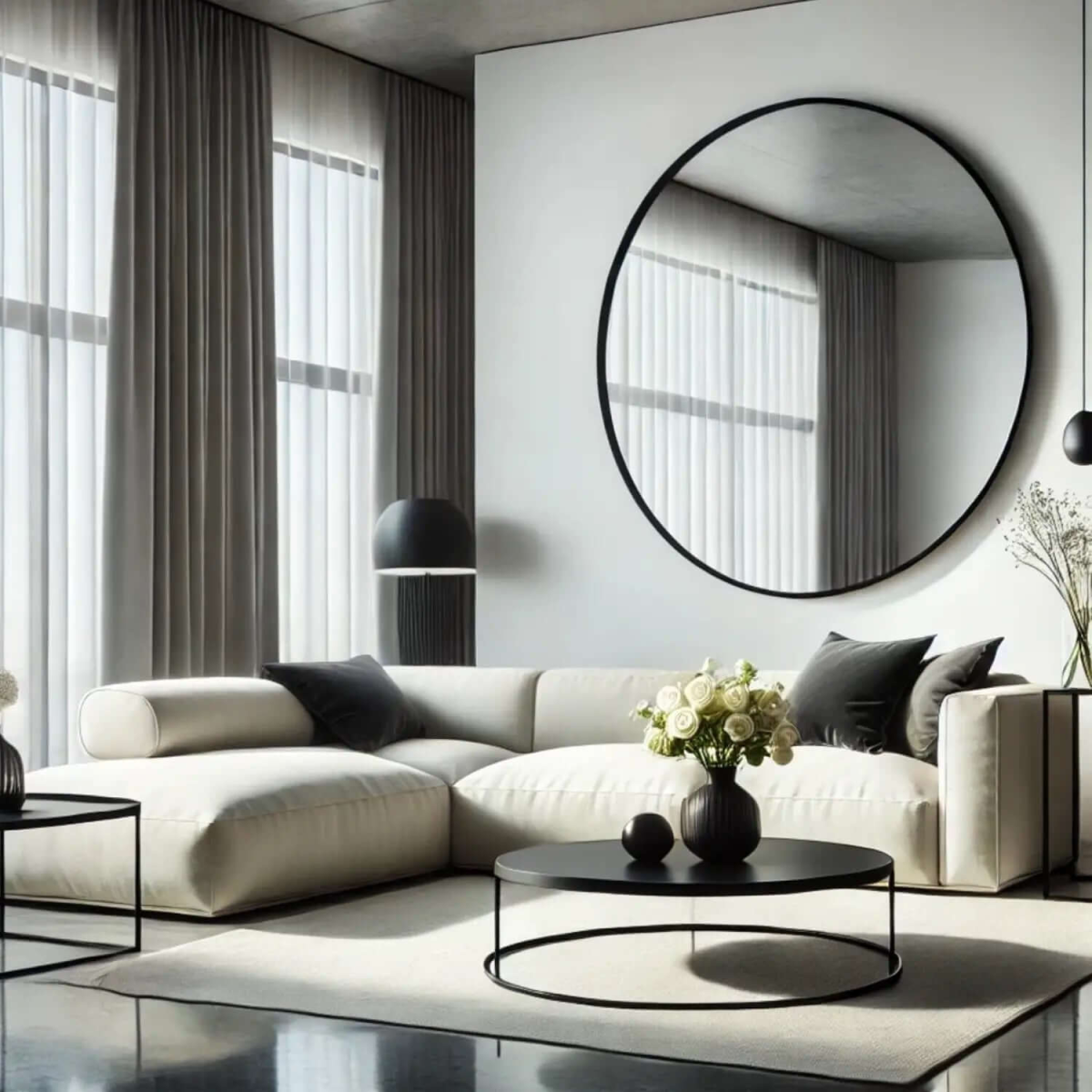 Rei- Extra Large Round Black Metal Circle Mirror - 120cm x 120cm
