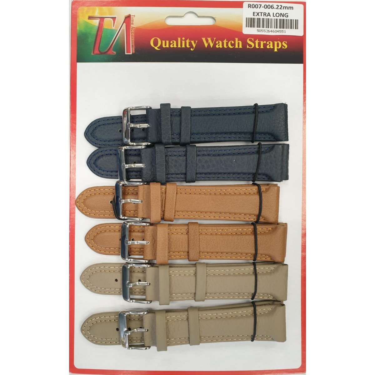 R007-006 22MM 5PK PADDED COLOUR WATCH STRAPS