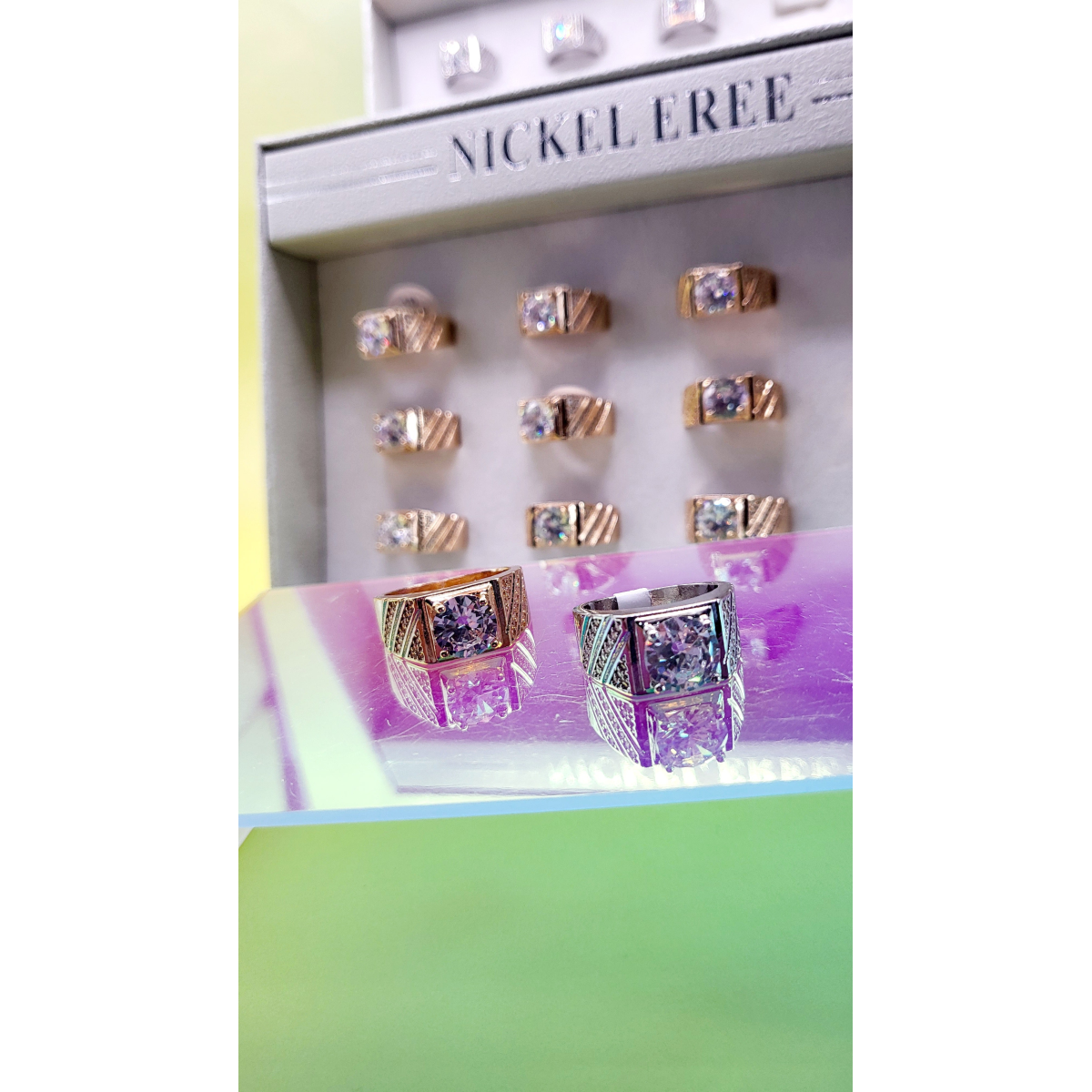 Men's Iced Out Crystal Box Set of 12 Rings