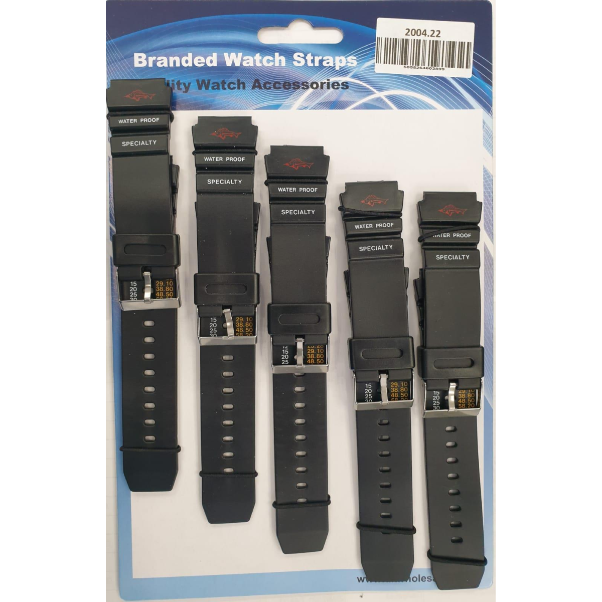 2004 5PK BLACK PU WATCH STRAPS 22mm