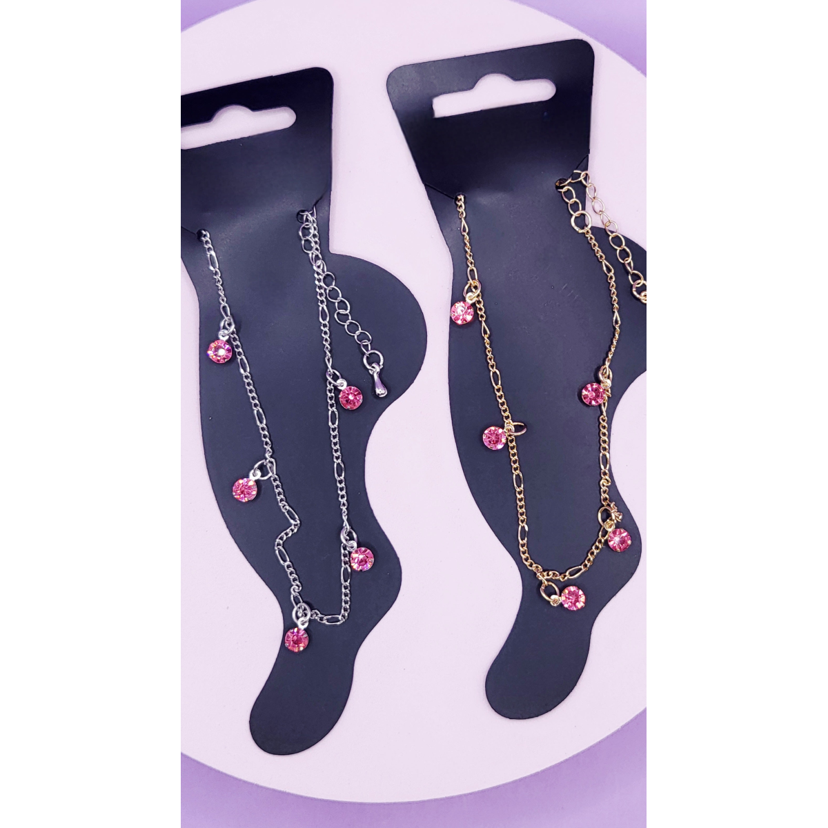 Pink Crystal Charm Anklet