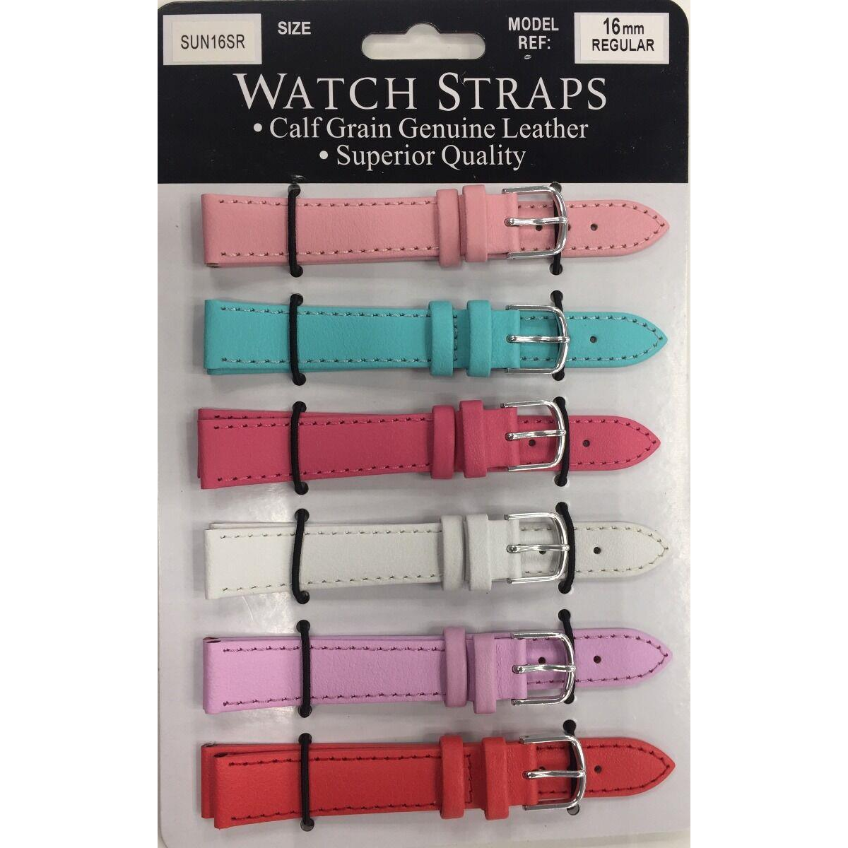 SUNSR Sun Mixed Colour Calf Leather Watch Straps Regular card of 6 - Silver Buckle