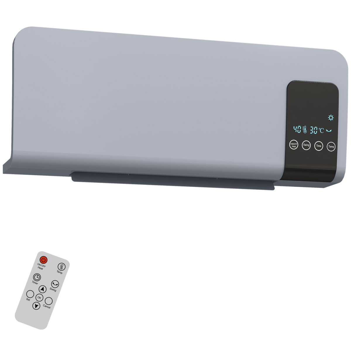 HOMCOM 2000W Wall Mounted Ceramic Heater with Remote Control for Home, Grey