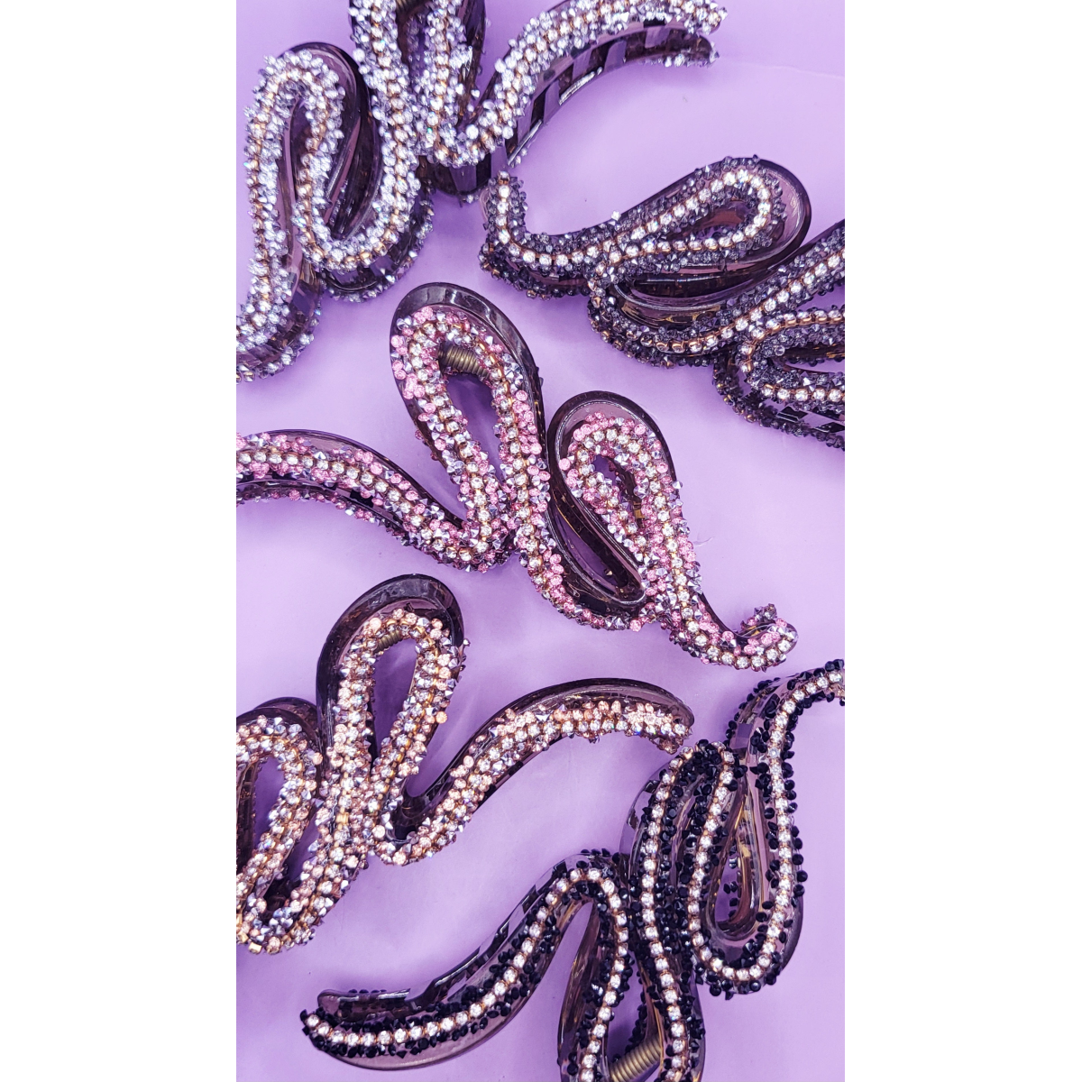 Swirl Rhinestone Sparkly Hair Clamps Pack of 12