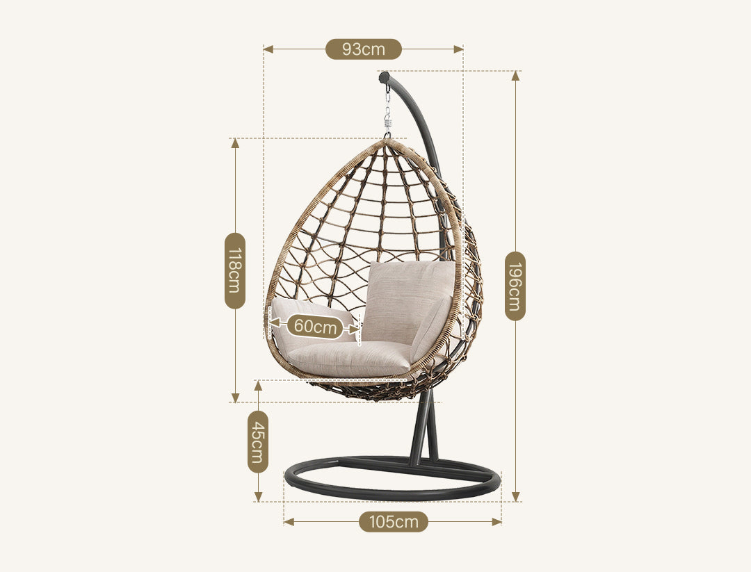 Kye Rattan Garden Hanging Egg Chair with Stand, Indoor/ Outdoor Furniture