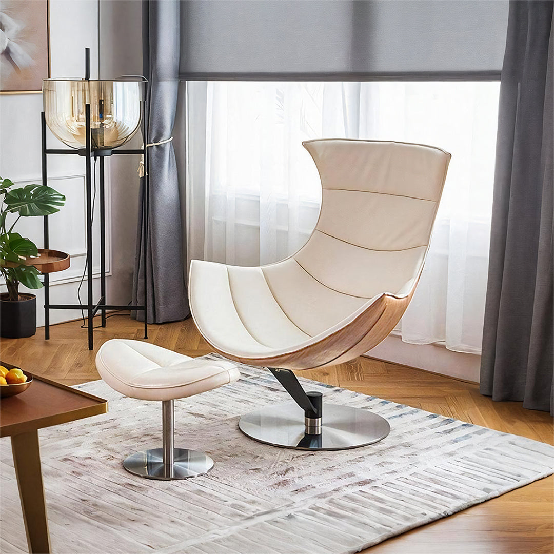 Lobster Lounge Swivel Chair With Ottoman, Walnut Texture