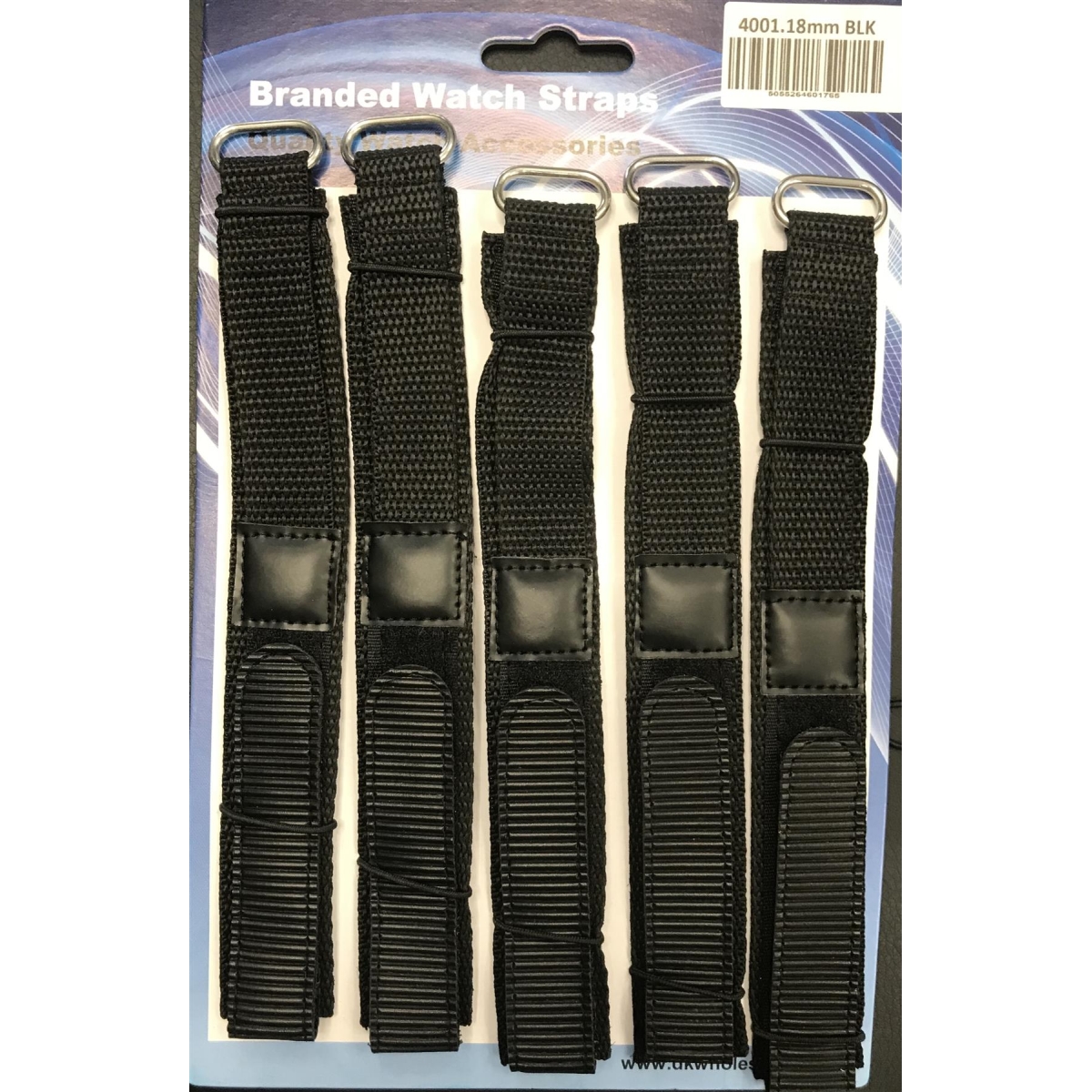 4001GVB 18MM PK5 VELCRO WATCH STRAPS BLACK