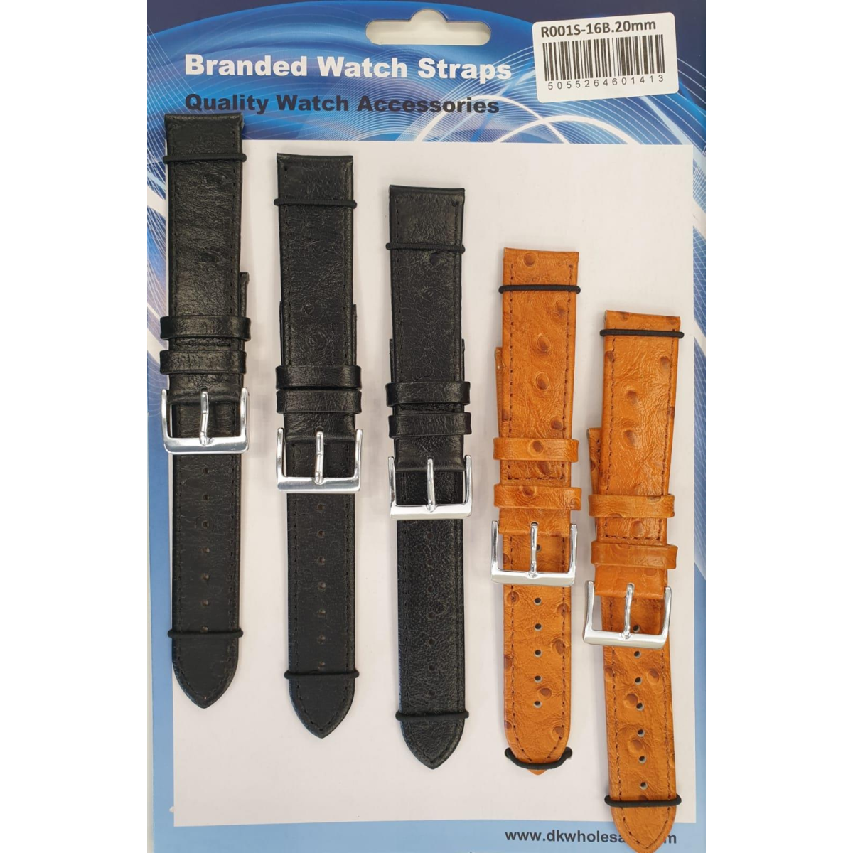 R001S-16B 22MM 5PK LEATHER WATCH STRAPS