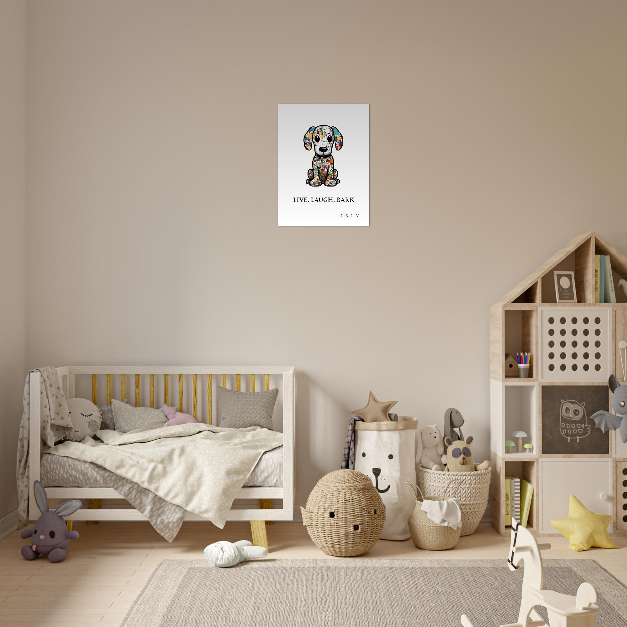 Live Laugh Bark Dog Wall Art – Colourful Mosaic Puppy Print, Funny Pet Quote Poster, Gift for Dog Lovers