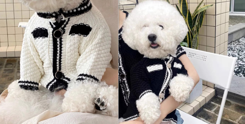 Dog Striped Knitted Sweater Cardigan Clothing