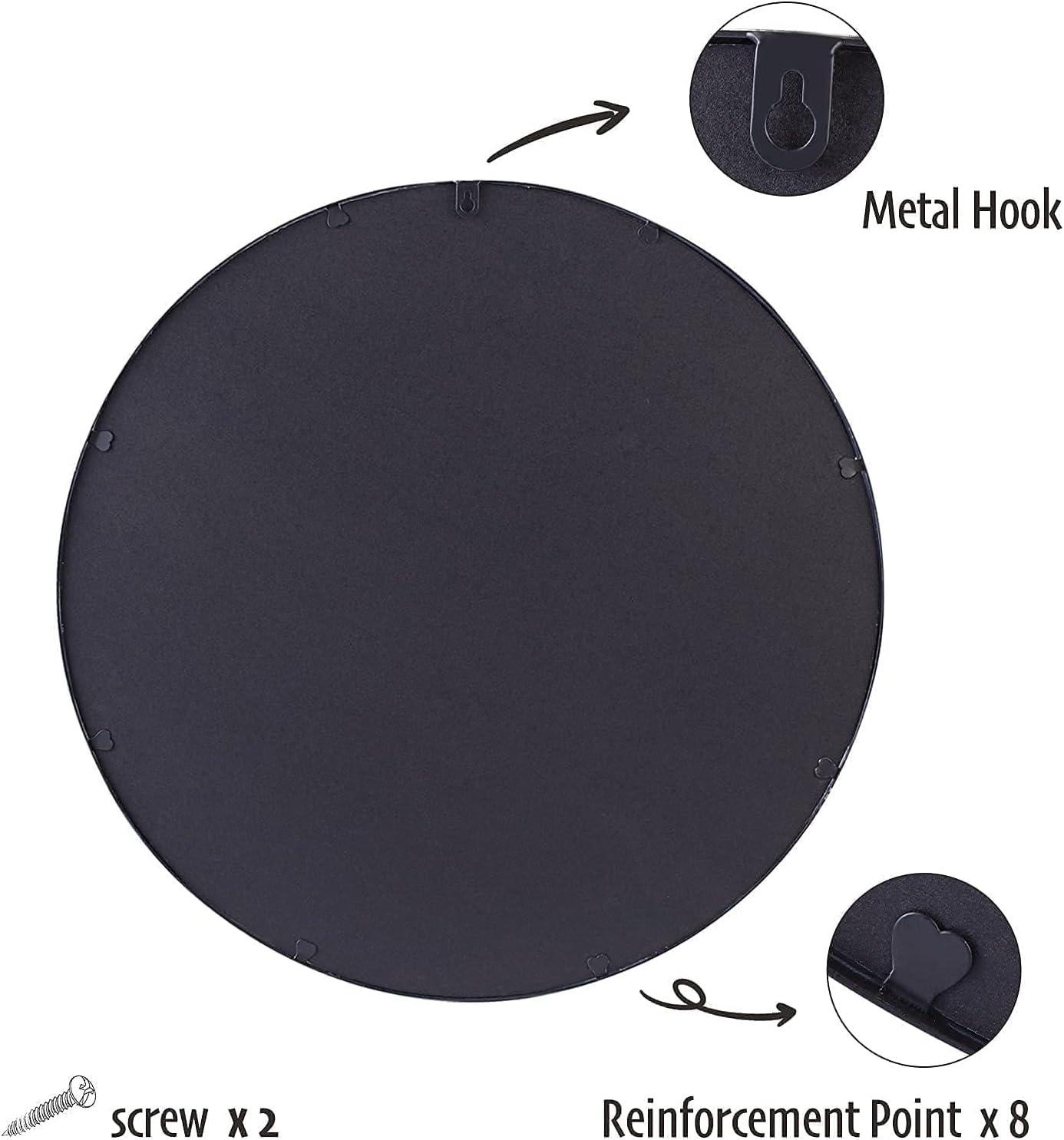 Round Wall Mirror 50x50cm Metal Frame Black Bathroom Living Room Decor ZENIDA
