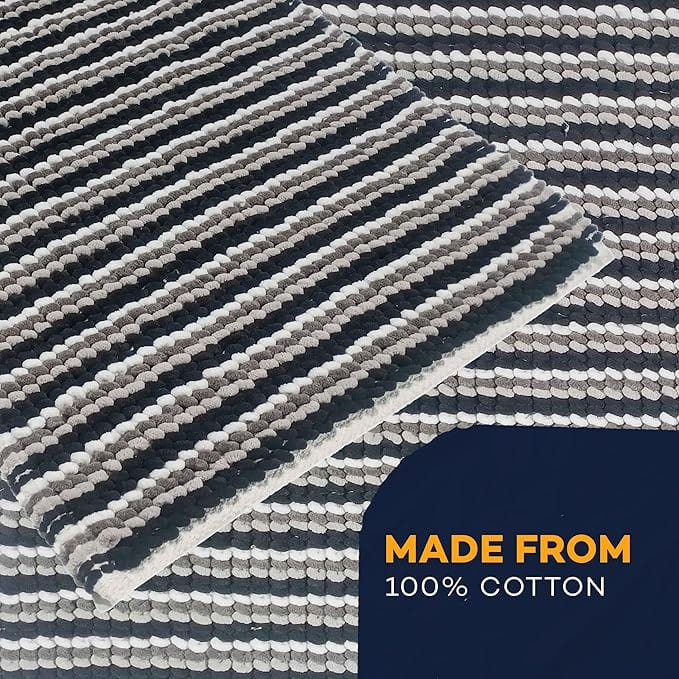 OLIVIA ROCCO Amalfi 2 Piece Bath Mat Set 100 Percent Cotton Jumbo Plush Absorbent Pedestal Bath Rug Modern Design For Bathroom Decor