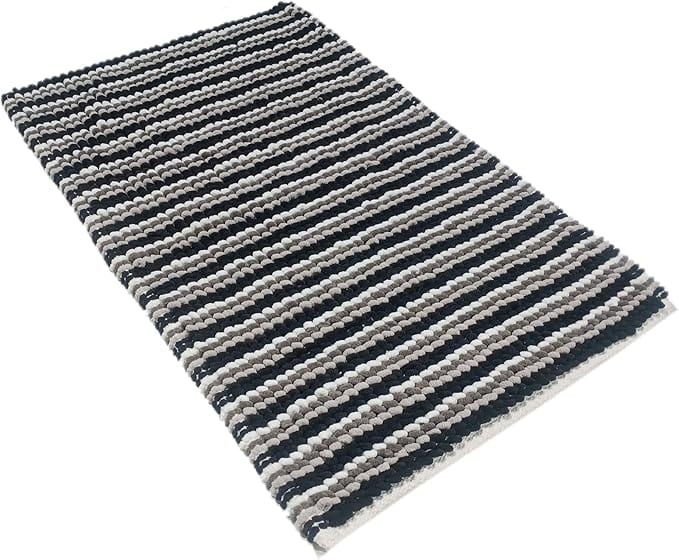 OLIVIA ROCCO Amalfi 2 Piece Bath Mat Set 100 Percent Cotton Jumbo Plush Absorbent Pedestal Bath Rug Modern Design For Bathroom Decor