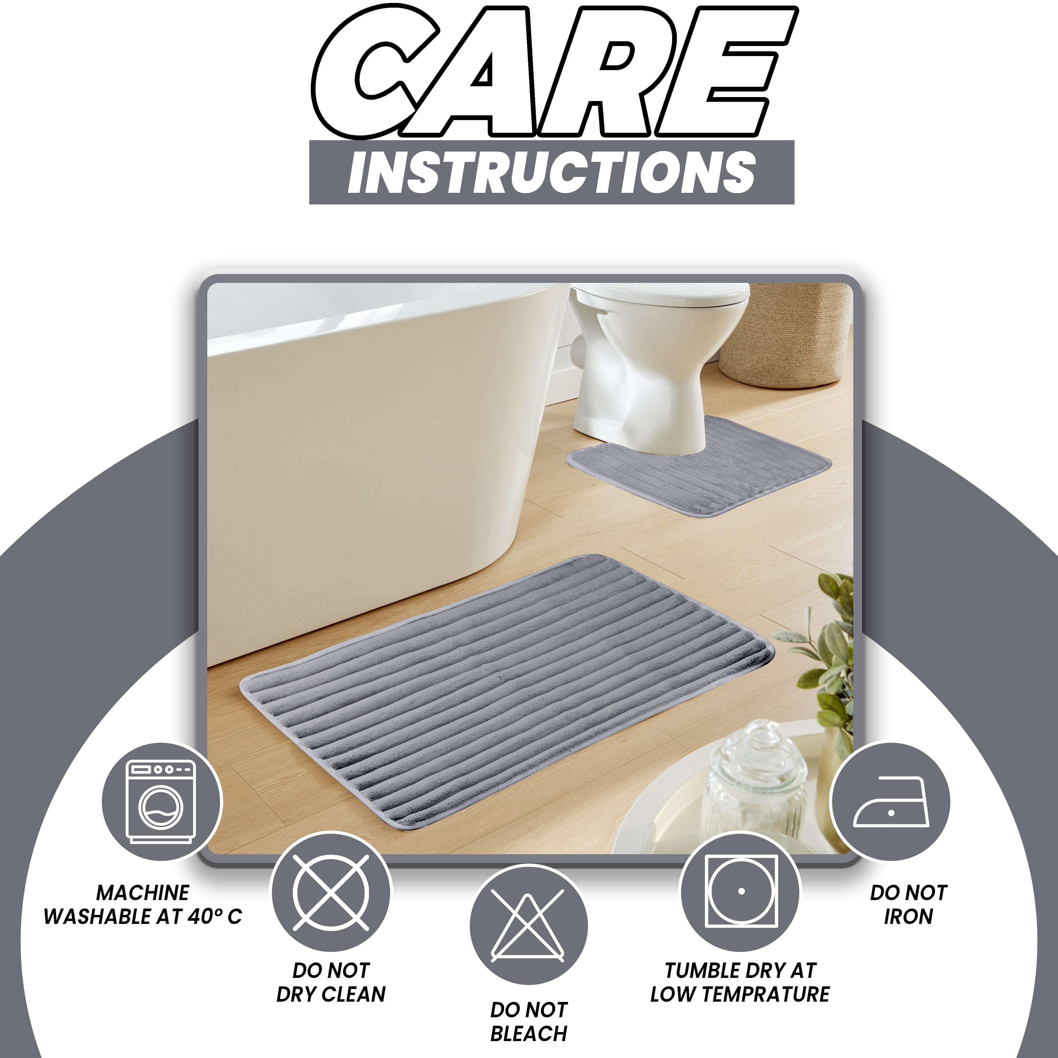 OLIVIA ROCCO 2 Piece Ribbed Bath Mat Set Charcoal Extra Soft Non Slip Super Absorbent Easy Care Rug For Bathroom And Toilet