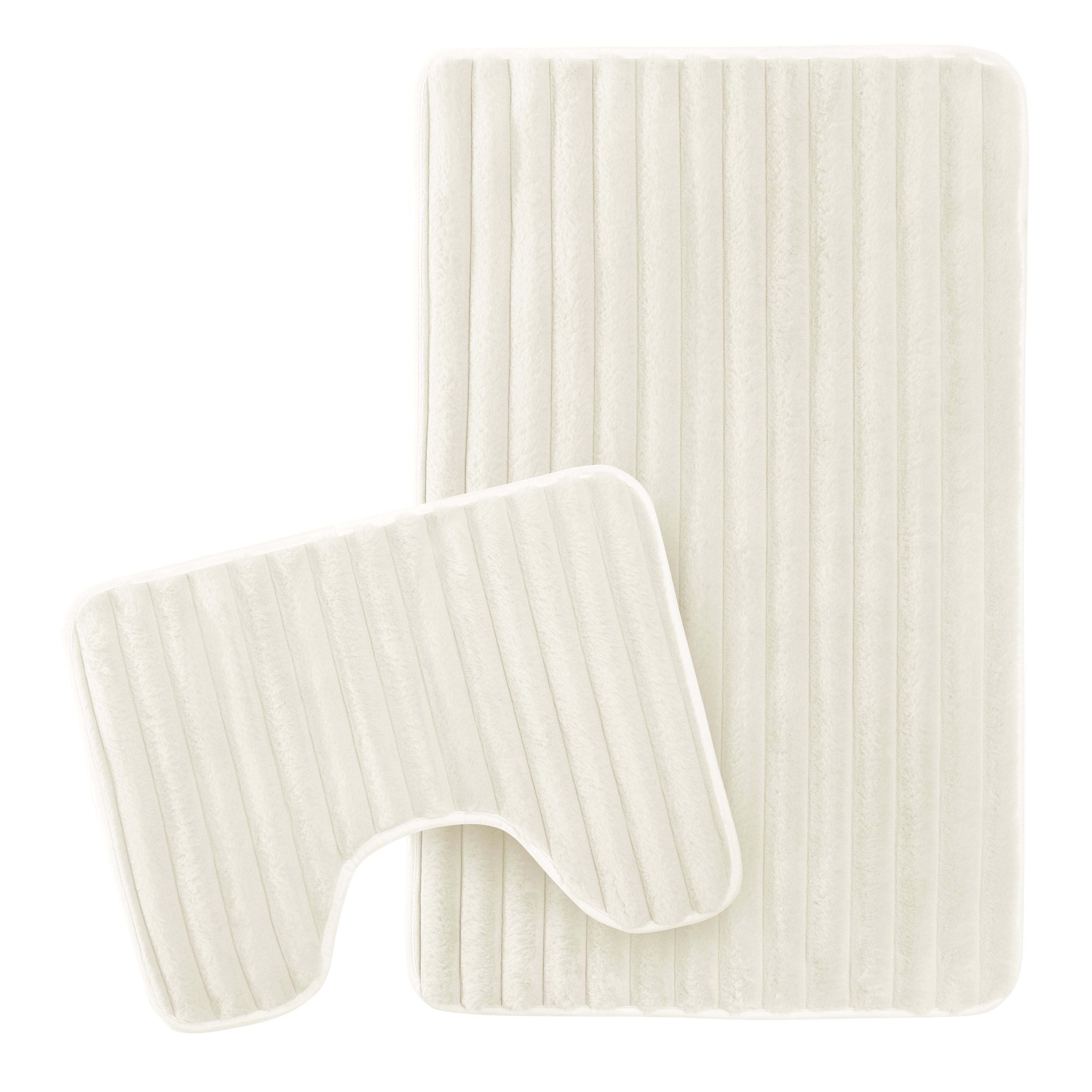 OLIVIA ROCCO 2 Piece Ribbed Bath Mat Set Cream Extra Soft Non Slip Super Absorbent Easy Care Bathroom And Toilet Mats For Home Use
