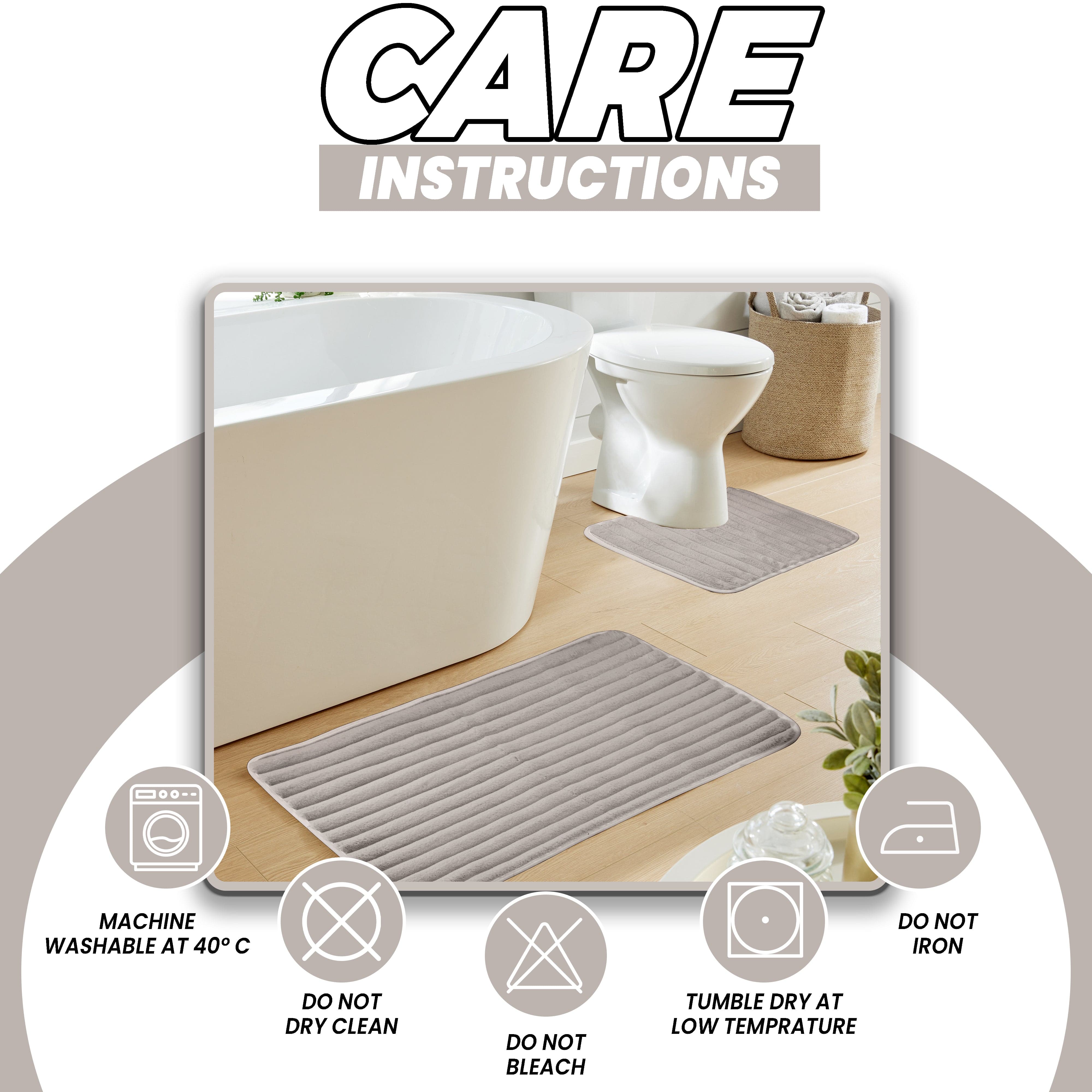 OLIVIA ROCCO 2 Piece Ribbed Bath Mat Set Natural Extra Soft Non Slip Super Absorbent Easy Care Polyester Bathroom Mats Machine Washable