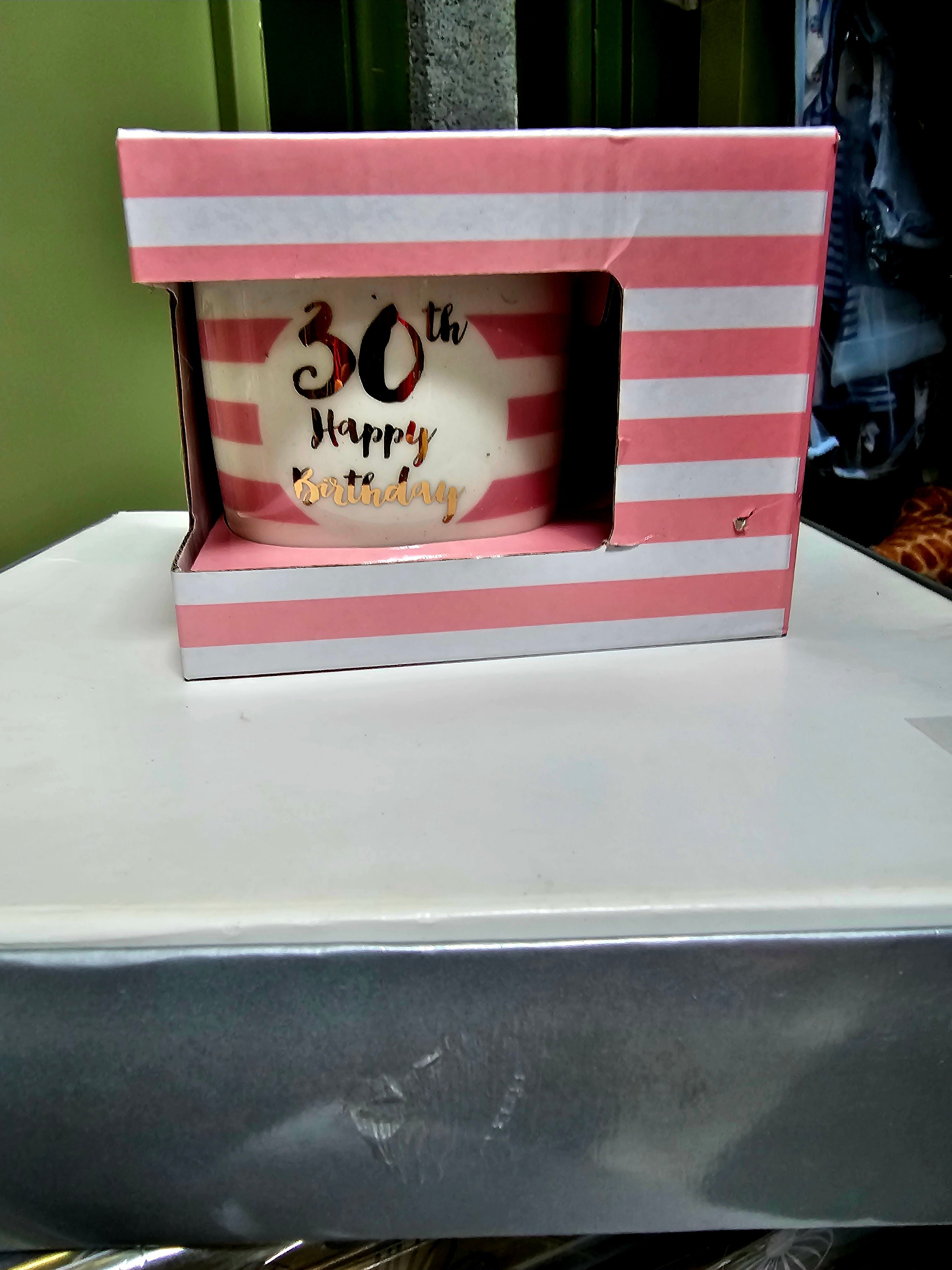happy birthday stripped mug 30th