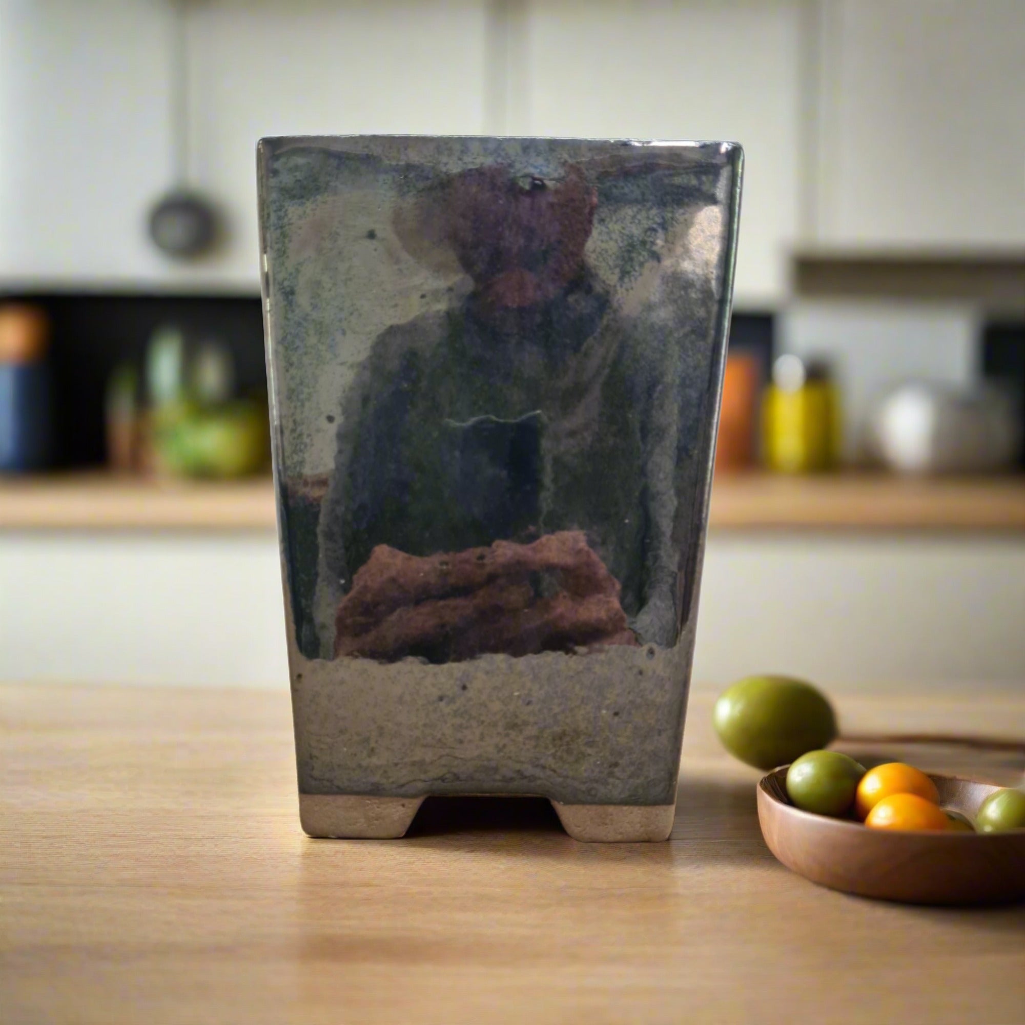 13cm Glazed Bonsai Pot | Cascade | 13cm x 19cm | Silver Black