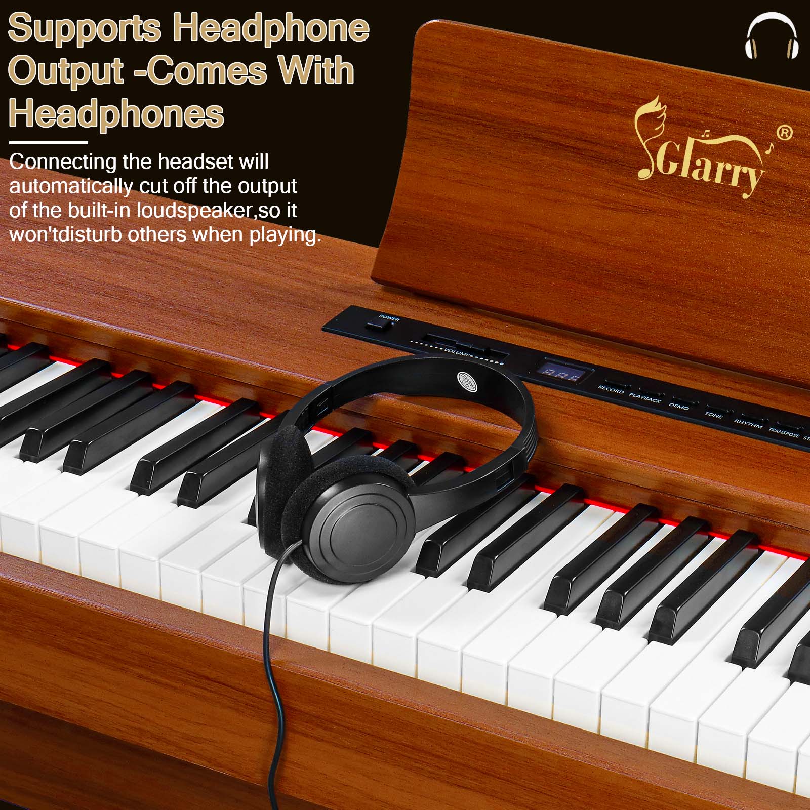 Glarry GDP-104 88 Keys Full Weighted Keyboards Digital Piano with Furniture Stand, Power Adapter, Triple Pedals, Headphone, for All Experience Levels Walnut