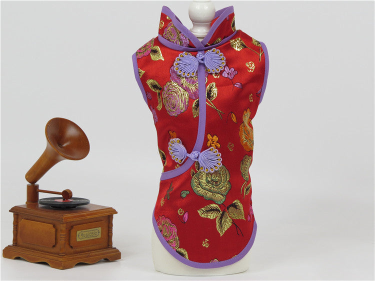 Pet Spring Summer And Autumn Clothes Tang Suit Brocade Cheongsam