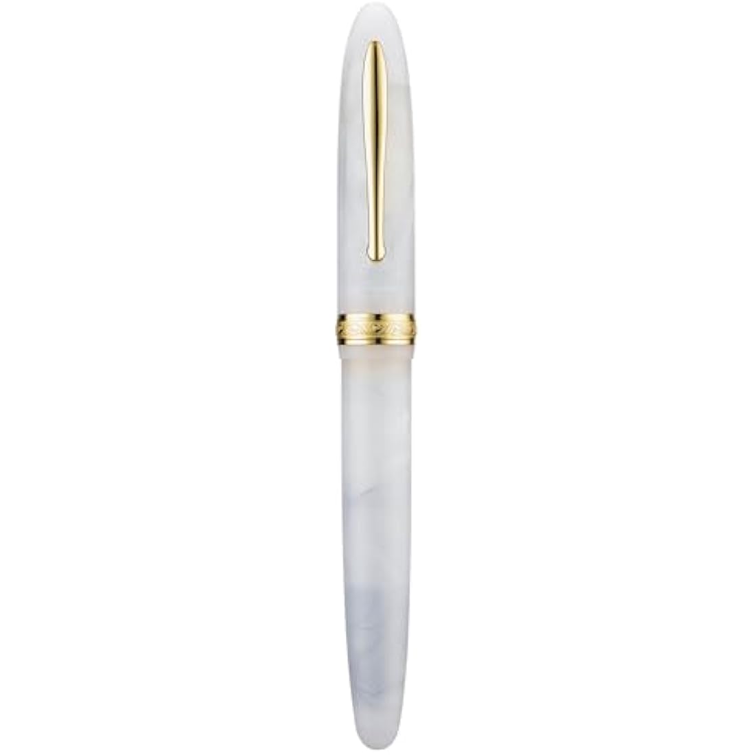 Hong Dian N9 Fountain Pen, Long Leaf Medium Point Gold Ornaments, Jade White and Acrylic Design with Converter and Metal Feather Box Set
