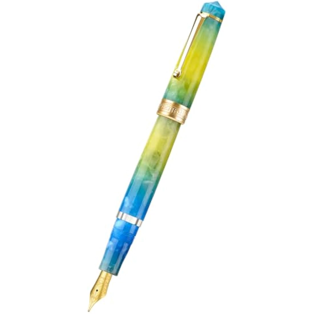 Asvine P20 Piston Fountain Pen Gradual Yellow Resin, Iridium Extra Fine Nib Gold Trim Smooth Writer Collection with Case Set