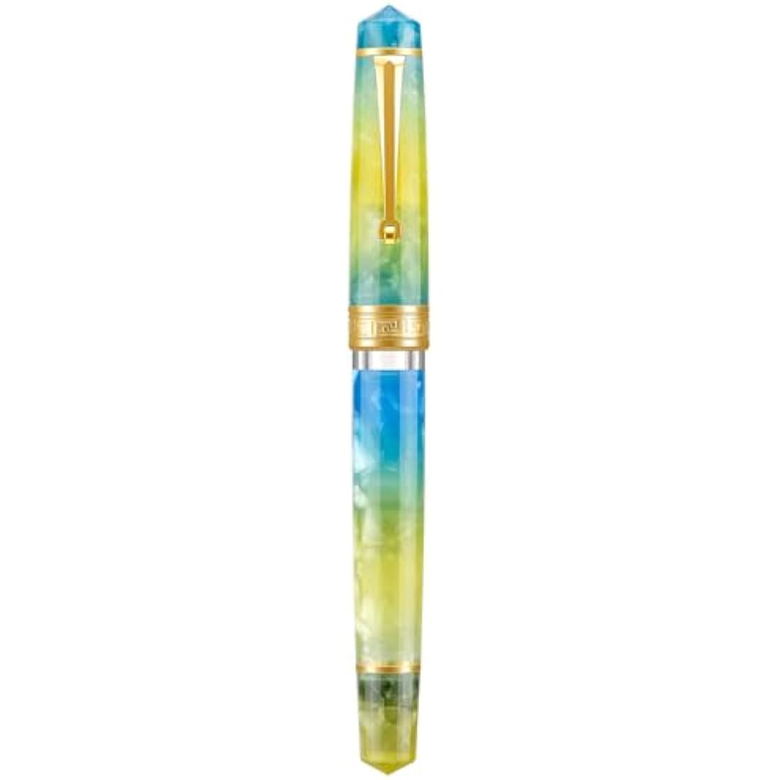 Asvine P20 Piston Fountain Pen Gradual Yellow Resin, Iridium Extra Fine Nib Gold Trim Smooth Writer Collection with Case Set