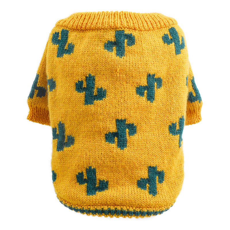 Pet Dog Cat Warm And Comfortable Turmeric Cactus Sweater