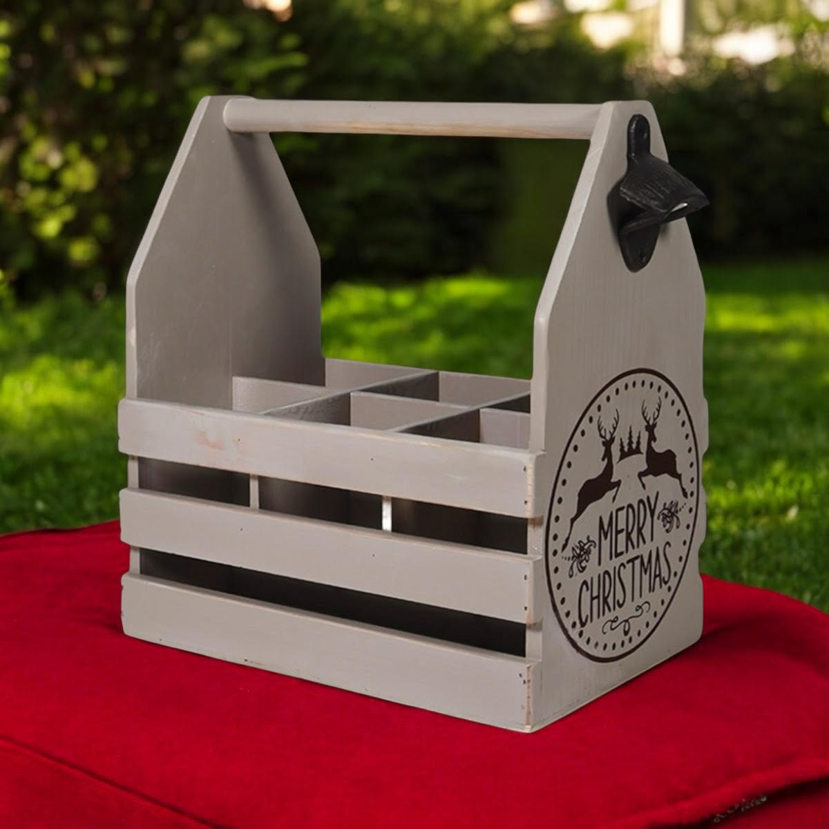 RUSTIC GREY 6 BOTTLE HOLDER WITH OPENER