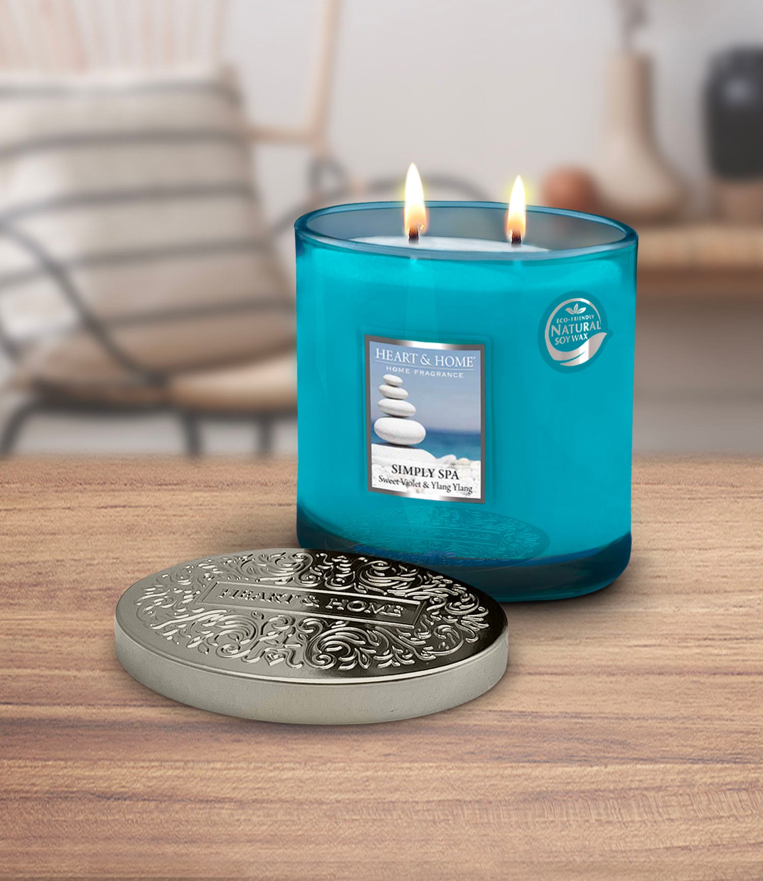 Heart & Home Simply Spa Twin Wick Ellipse Soy Candle - 40 Hours Burn